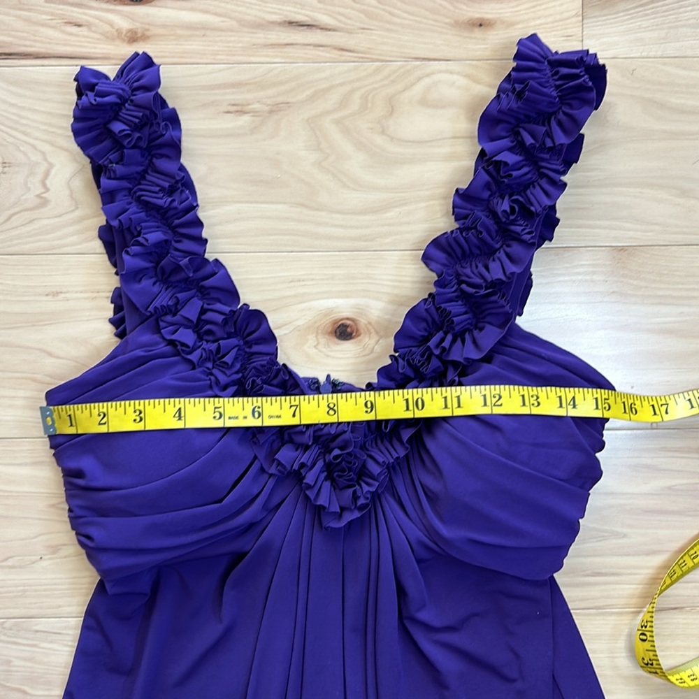 Maggie London Deep Purple V-Neck Ruffle Dress | Size 10 - Picture 2 of 7